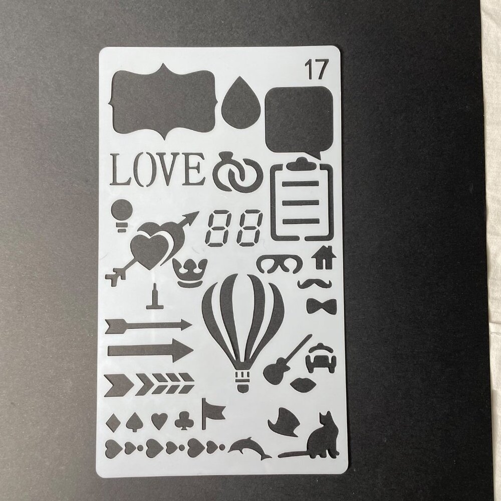 Reusable Art Planner Stencil Speech Bubbles Tear Drop mq Arrows Checklist Hearts